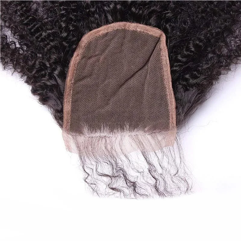 10-18 pouces Afro crépus bouclés 4x4 dentelle fermeture indien Remy cheveux humains Transparent suisse dentelle pré-plumée couleur naturelle 180% densité