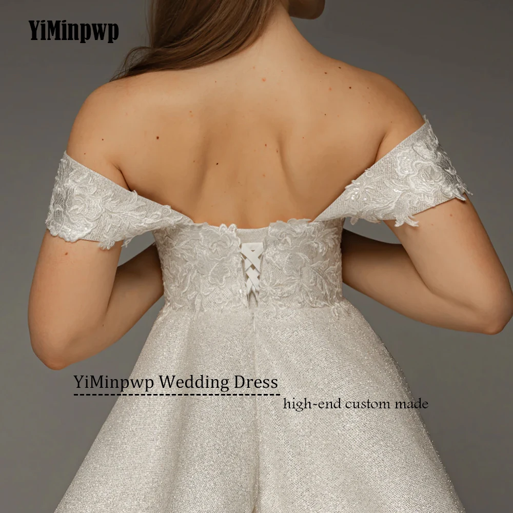 반짝이는 아플리케 웨딩 드레스 오프 숄더 스위트하트 코르셋 짧은 신부 가운 여성용 로브 드 마리에 맞춤 제작