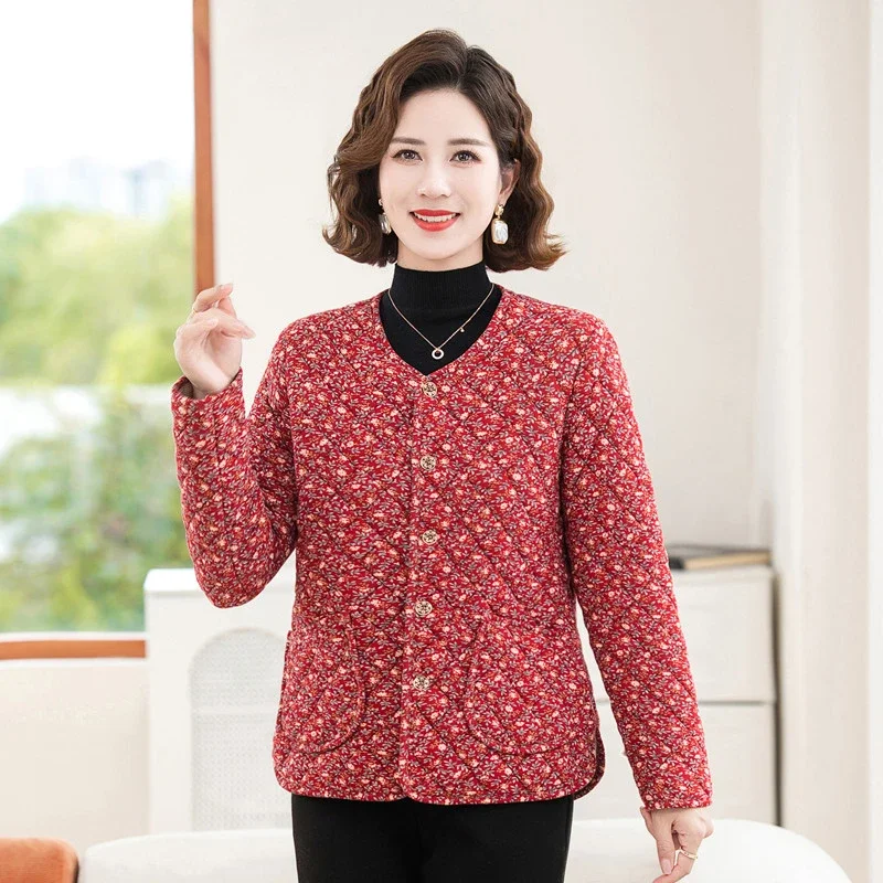 Women's Floral Thickened Autumn and Winter Cotton Coat Warm Cotton Jacket Coat Cold-proof Inner Liner Top