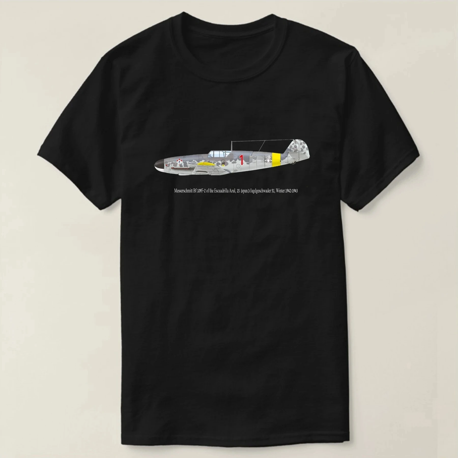 

Escuadrilla Azul, Spanish Volunteer Legion Bf 109F-2 Fighter T-Shirt New 100% Cotton Short Sleeve O-Neck T-shirt Casual Mens Top