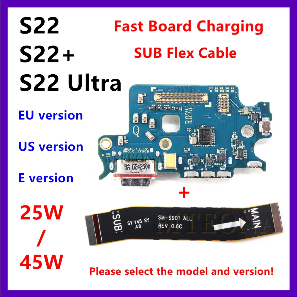 Base de Carga de 25W 45W para Samsung Galaxy S22 Plus Ultra S901 S906 S908, Placa de Carga con Conector de Puerto USB Tipo-C y Cable Flexible SUB