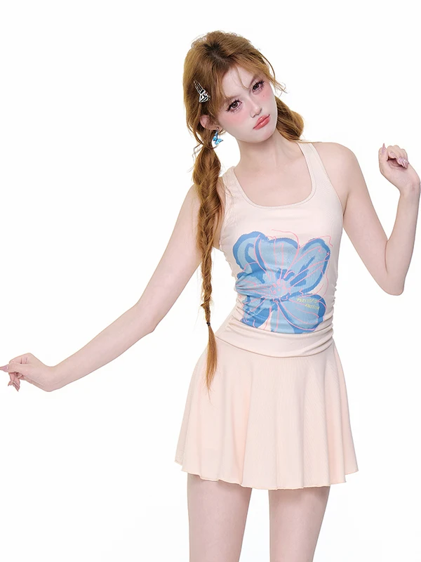 Alice One-Piece Swimsuit New Style Slimming Skirt High Sensation Spicy Girl Student Hot Spring Casual V-neck Fixed Chest Pad