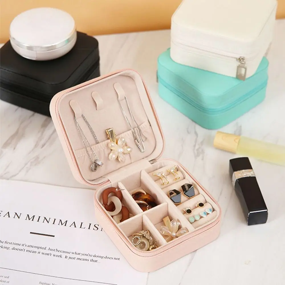 

Portable PU Leather Jewelry Box Mini Size Simple Design Portable Jewelry Box Macaroon Style Travel Jewelry Box Storage Solution