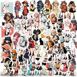 50pcs Girl Cat Stickers For Phone Case Laptop Suitcase Stationery Aesthetic Cute Sticker Scrapbooking Material Craft Supplies