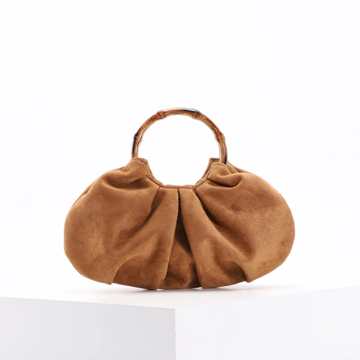 

Vintage Frosted Texture Women Bag Bamboo Handle Handbags and Purses Fashion Faux Suede Clutch Tote Bags for Women Ruched Purses