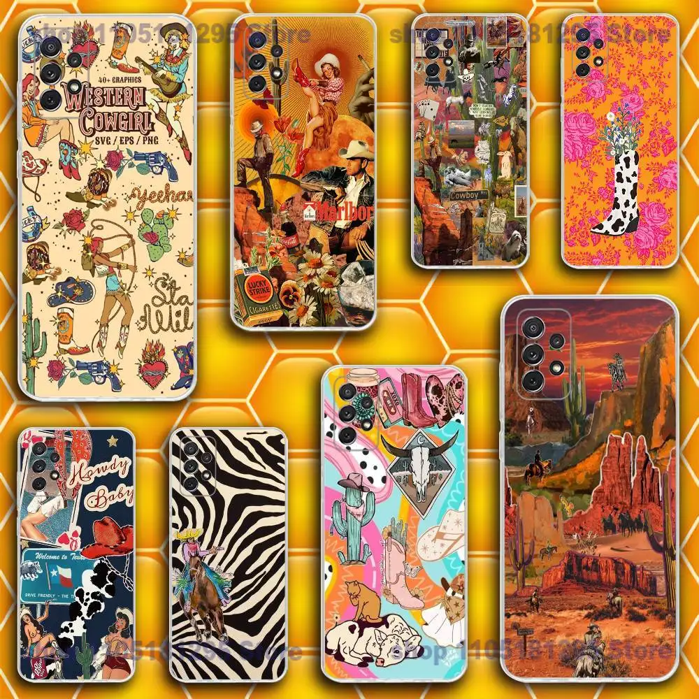 

Cowboy Cowgirl Howdy Western Ranch Boho Phone Case For Samsung S30,23,21,22,20 FE lite,S10,9,PIus Note20ultra Soft Transparent