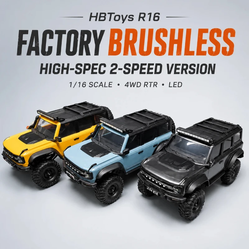 HuangBo R16 1/16 Factory Brushless RC Rock Crawler 4WD RTR 2-Speed Metal Frame LED Off Road Remote Control Truck