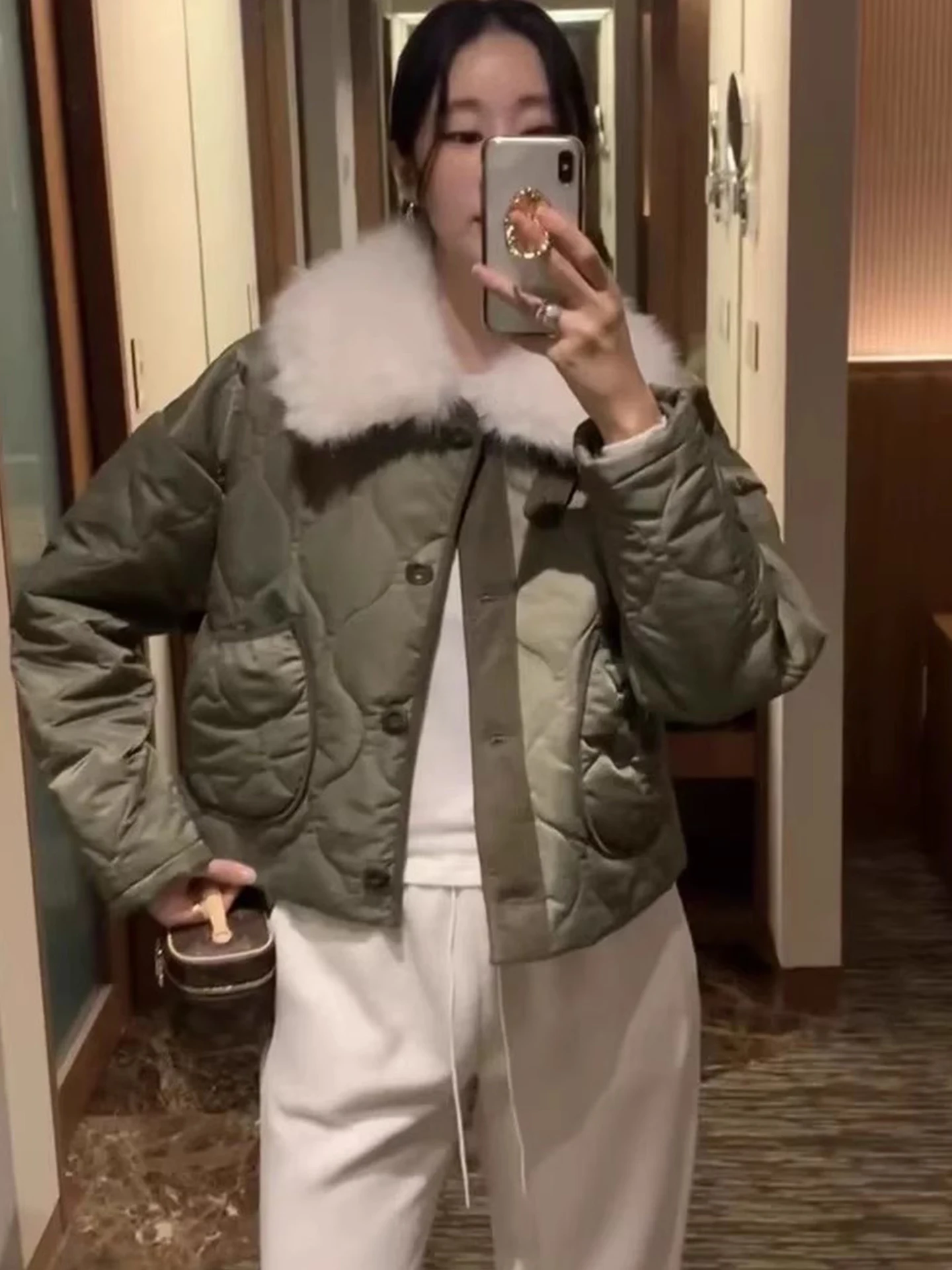 

Женский хлопковый джет со съемным меховым воротником в стиле ретро Diamond Emed, зимний универсальный топ New Faion