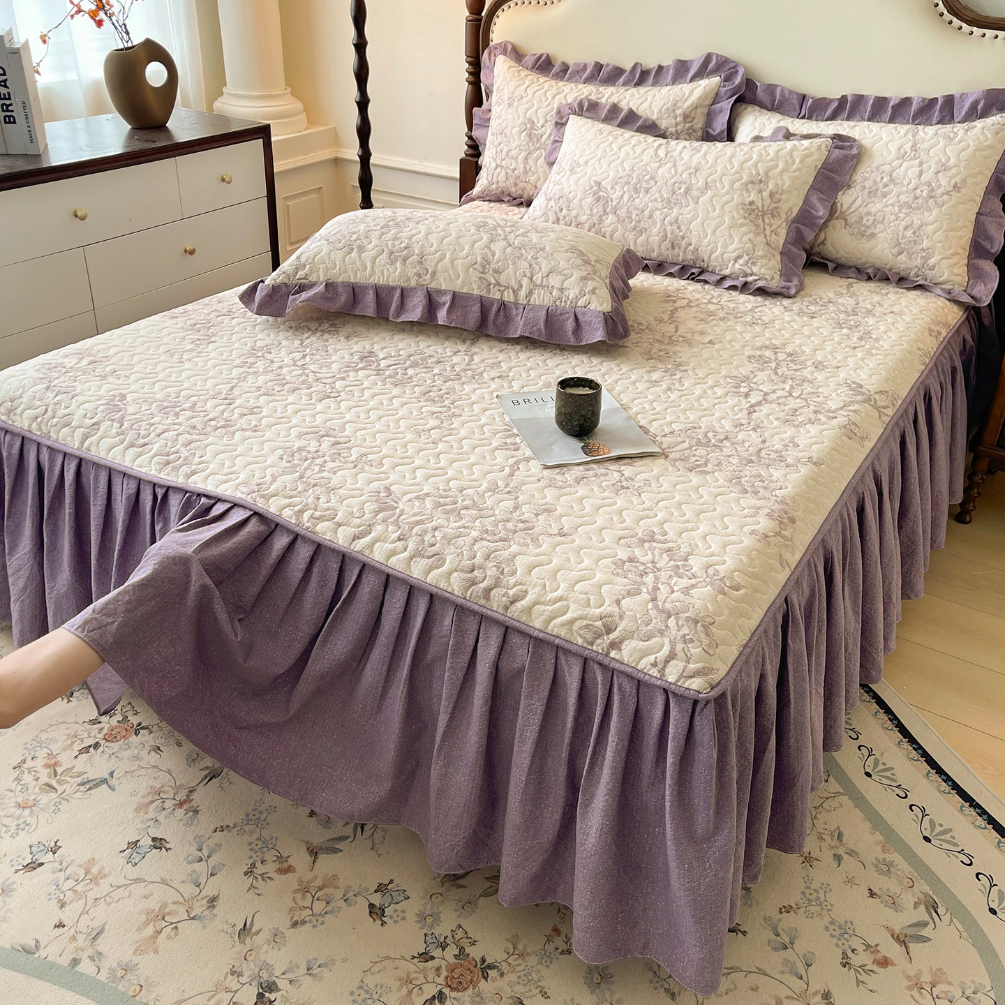 

Missdeer 1pc Soft Bed Skirt Thicken Bedspread Ruffles Bed Cover Plant Print Bed Linen for Home falda de cama (No Pillowcase)