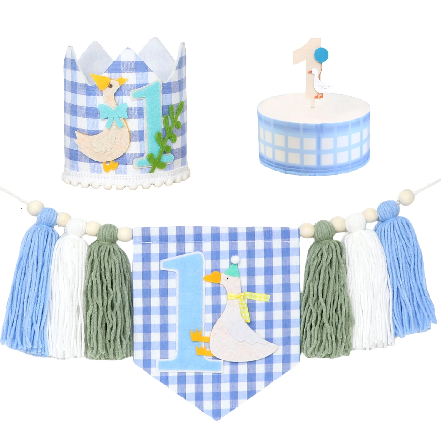 Hochstuhl-Banner zum 1. Geburtstag, blaue große Gans-Thema, dekorative Girlande für Geburtstagsfeiern, Foto-Requisiten, Partyzubehör für Jungen