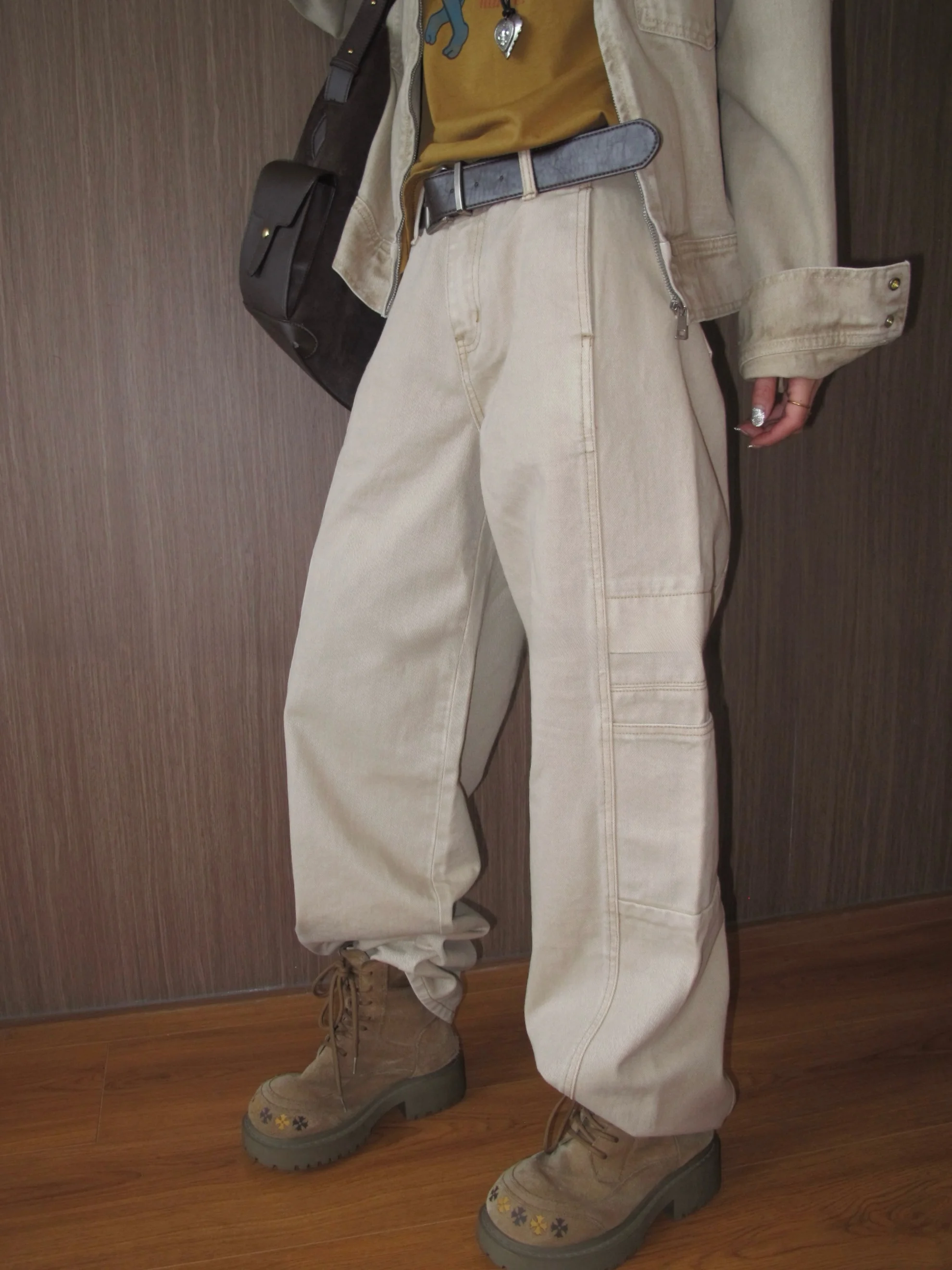 

Джинсы Waed Denim Workwear: женские универсальные хлопковые брюки с высокой талией, свободного кроя, без стрейча, весенняя коллекция, от китайского производителя