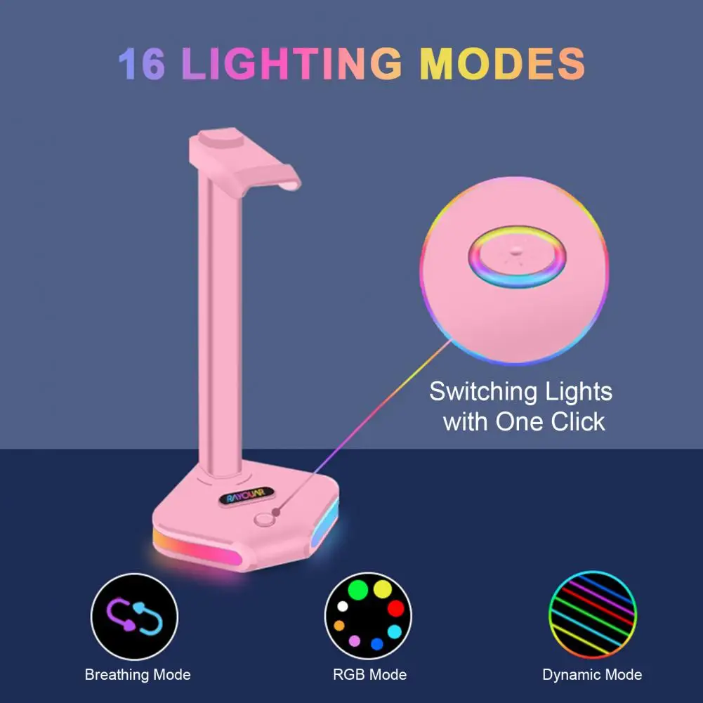 Rgb Headphone Stand Headphone Stand Rgb Gaming Headphone Stand with 16 Effects Stable Load Bearing Dual Use Phone for Gamers