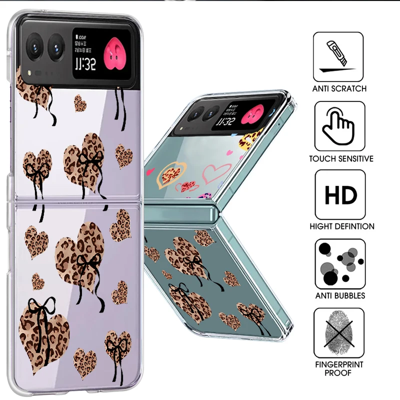 ليوبارد طباعة قلوب نمط واضح جراب هاتف لموتورولا رازر 60 50 40 الترا Razr60 Razr50 Razr40 للصدمات للطي غطاء الكمبيوتر #6