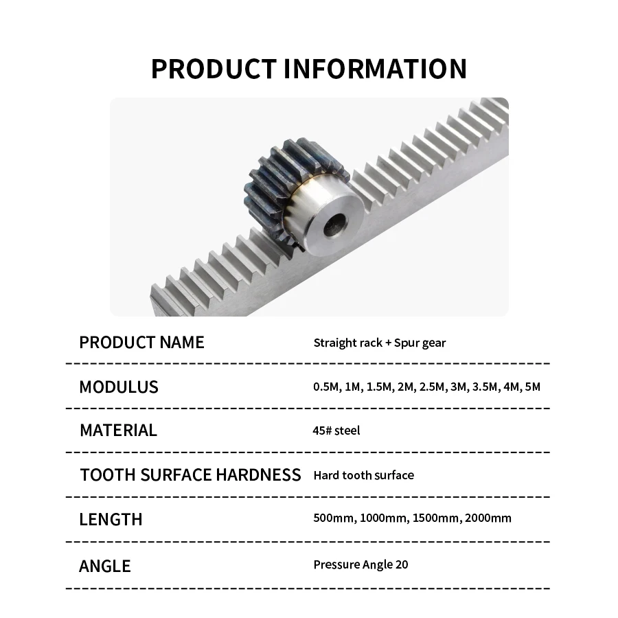 2M Straight Rack Length 500-2000mm And Spur Gear 2M 25T Teeth Hole 8-22mm Pinion CNC Transmission Parts Can Be Customized