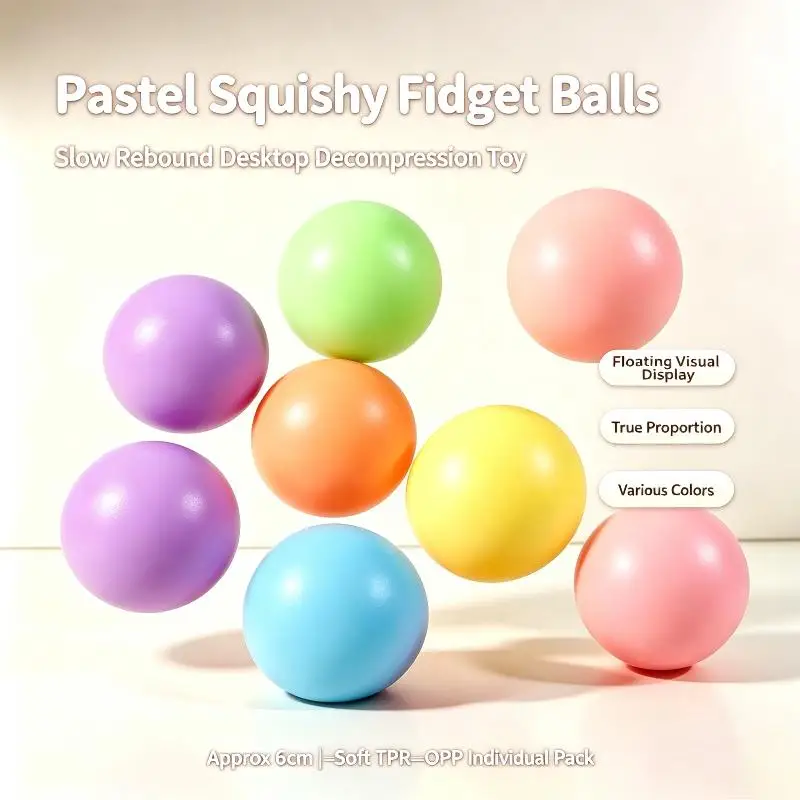 Macaron Color 6cm Soft TPR Squishy Stress Ball Slow Rebound Squeeze Vent Fidget Decompression Toy