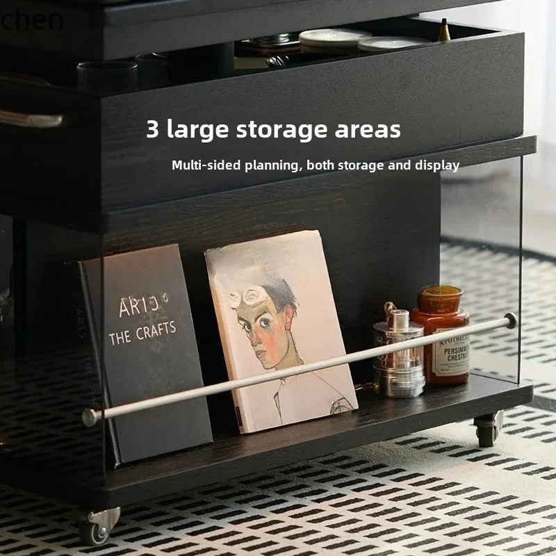 b9.21-    liftable folding balcony tea table trolley sofa side table movable solid wood side cabinet tea table