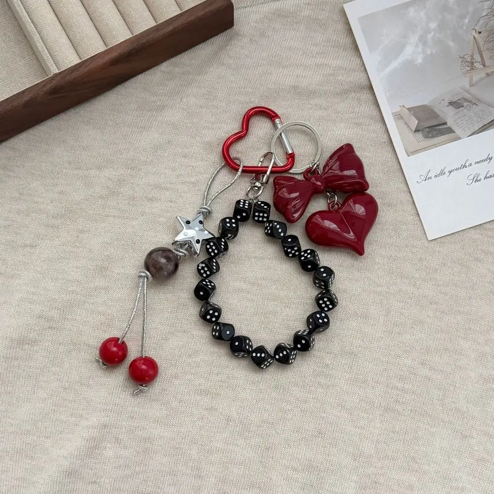 Cute Red Heart Cherry Design Beaded Keychain Creative Luxury Handbag Decor Bow Bead Purse Accessory Gifts