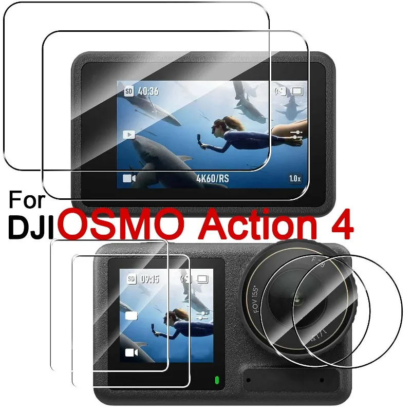 6in1 Screen Protector for DJI OSMO Action 4/3 9D Hardness Tempered Glass for DJI Osmo Action 4 3 Anti-scratch Camera Lens Cover