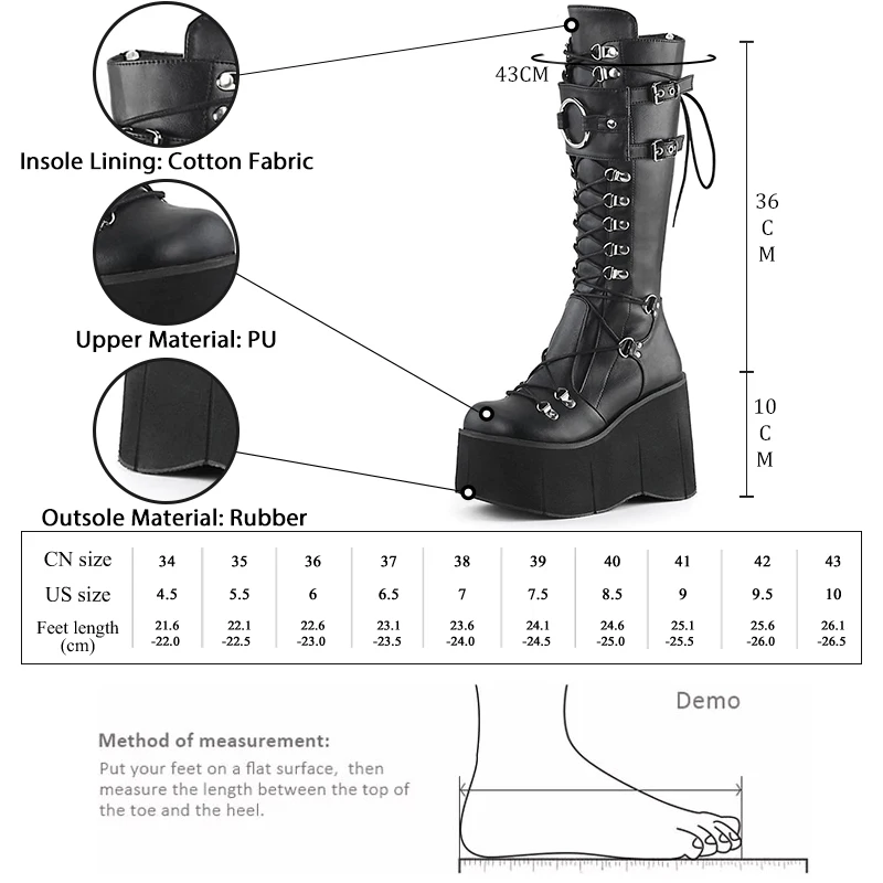 GMQM Fashion Platform Women‘s The Knee Boots Thick Sole Motorcycle Boots Gothic Punk Style Knee High Boots Metal Decoration