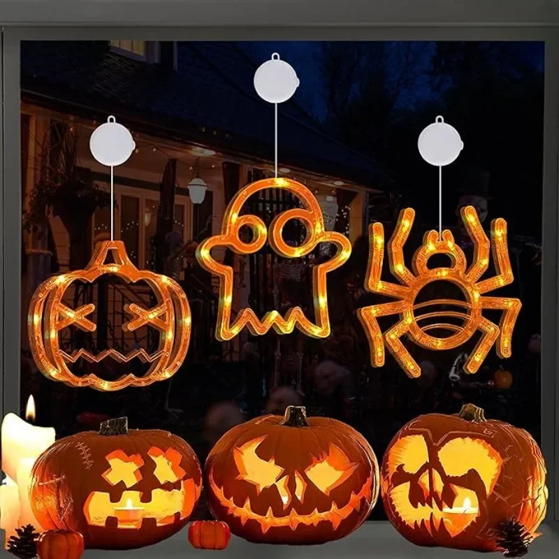 Halloween LED Pumpkin Suction Cup Light with Glowing Effect for House Window Wall Party Atmosphere Decoration Props