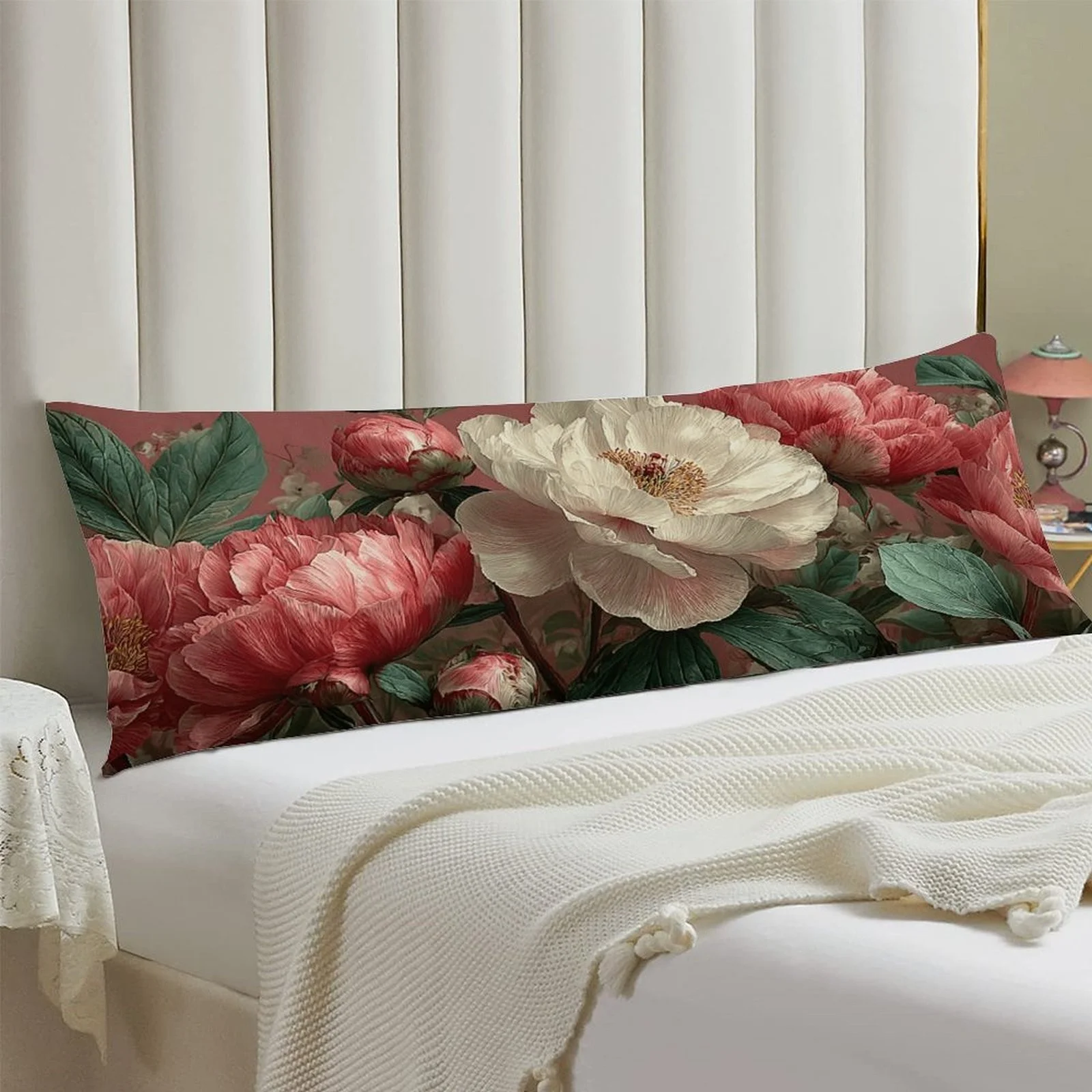 Peony Flower Body Pillowcase, Fashionable Plush Long Pillow Cover, Soft and Comfortable Double-Sided Print Large Body Pillowcase