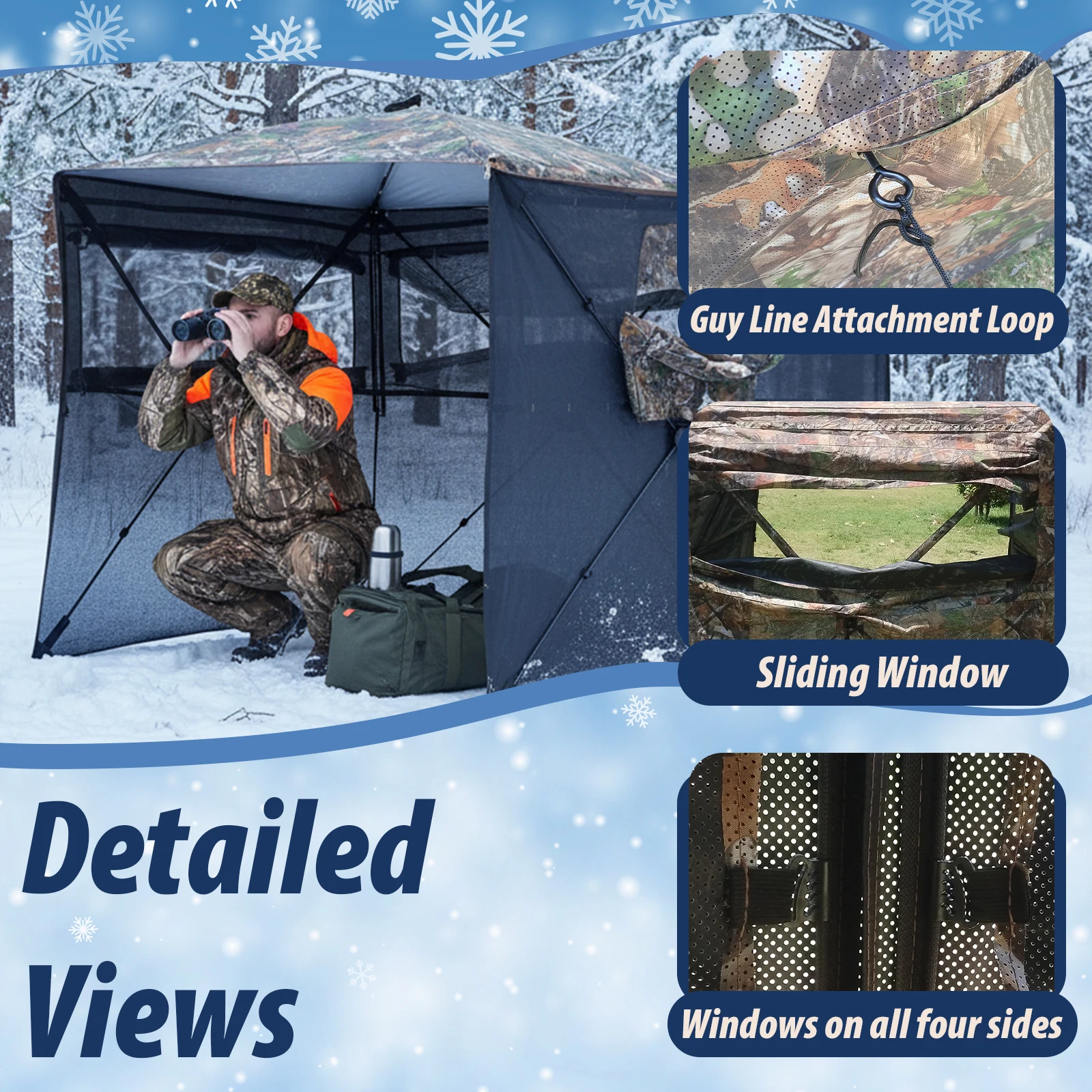 Hunting Tent 360 Camouflage Pop Up Side Window Metal Support 2-3 Person for Turkey Deer Hunting Bird Watching