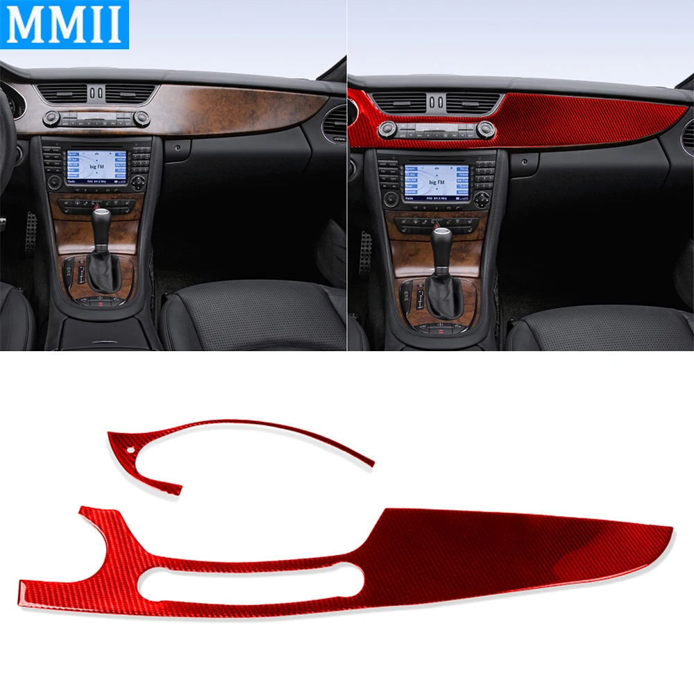 

Real Carbon Fiber Central Control Instrument Air Outlet Big Panel Trim Cover Car Interiors Sticker For Benz CLS C219 2004-2009