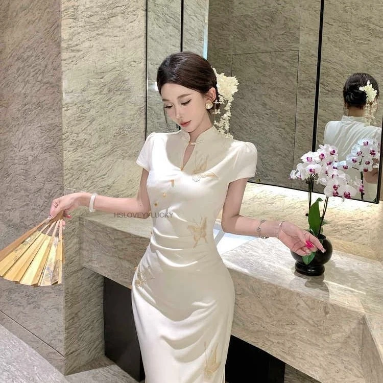 

Chinese Style Traditional Cheongsam Dress Vintage Qipao Dress Oriental Style Women Sexy Qipao Dress Butterfly Cheongsam