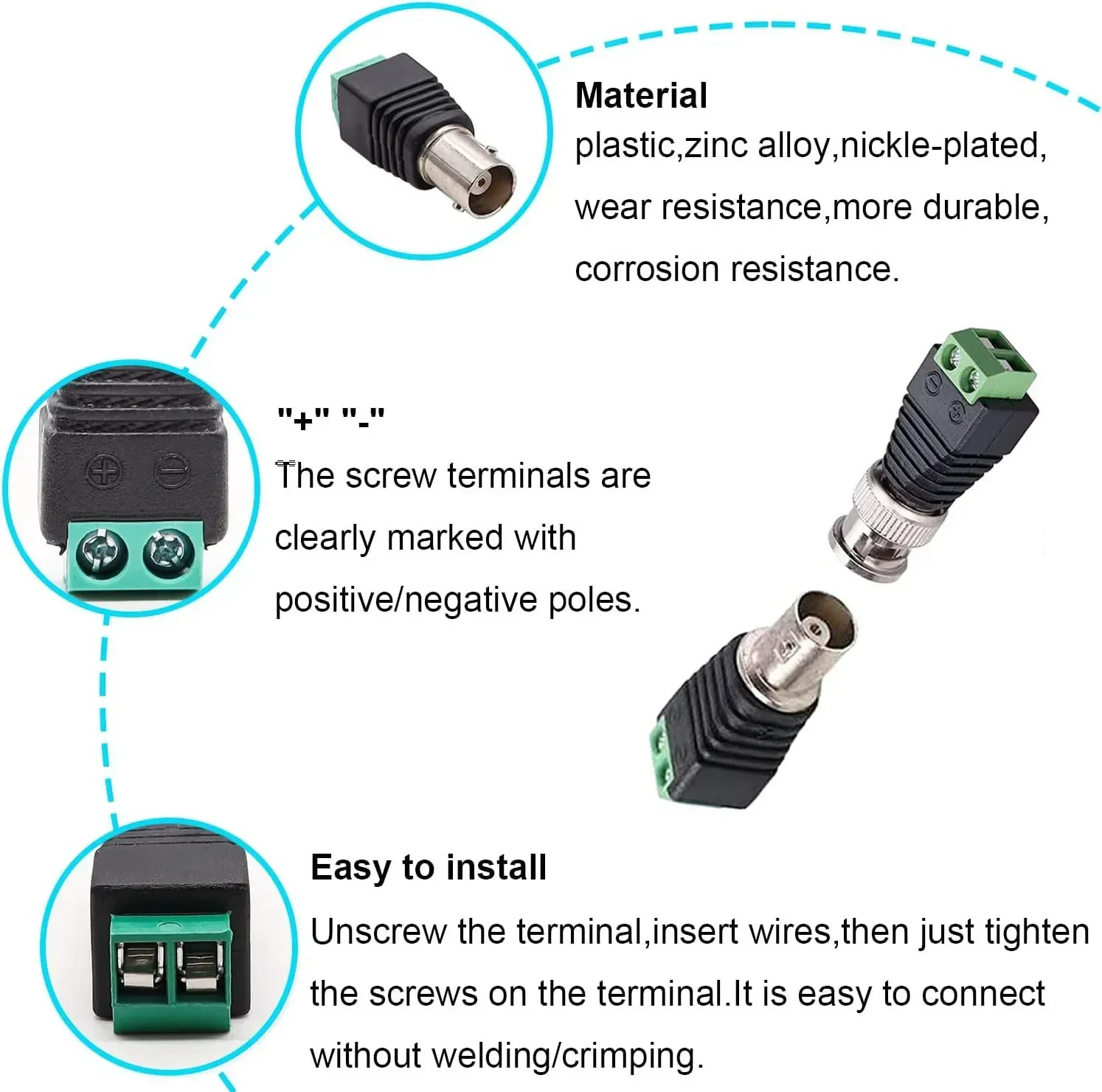 10PCS BNC Female to AV Screw Terminal Adapter, CAT5 CCTV Video Balun, High-Quality & Easy Install for Security Cameras