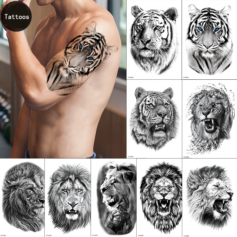 

100Pcs Waterproof Animal Temporary Tattoo Sticker Wholesales Rose Flash Wolf Tiger Body Flower Art Arm Sexy Men Women Sleeve