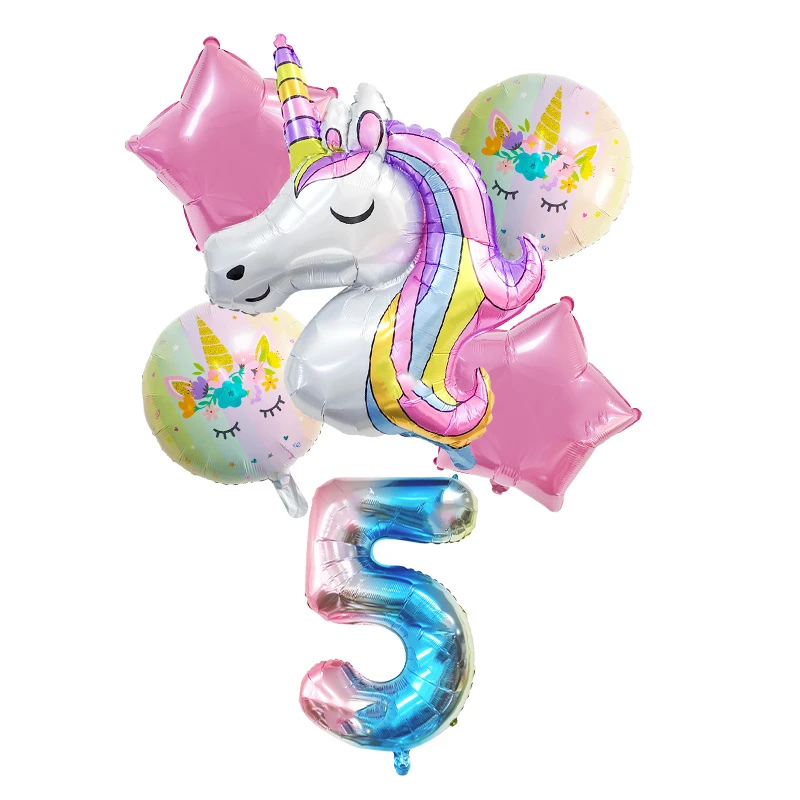 Unicorn Balloon 32 Inch Number Foil Balloons Girls Unicorn Birthday Party Decorations Unicorn Disposable Tableware Baby Shower