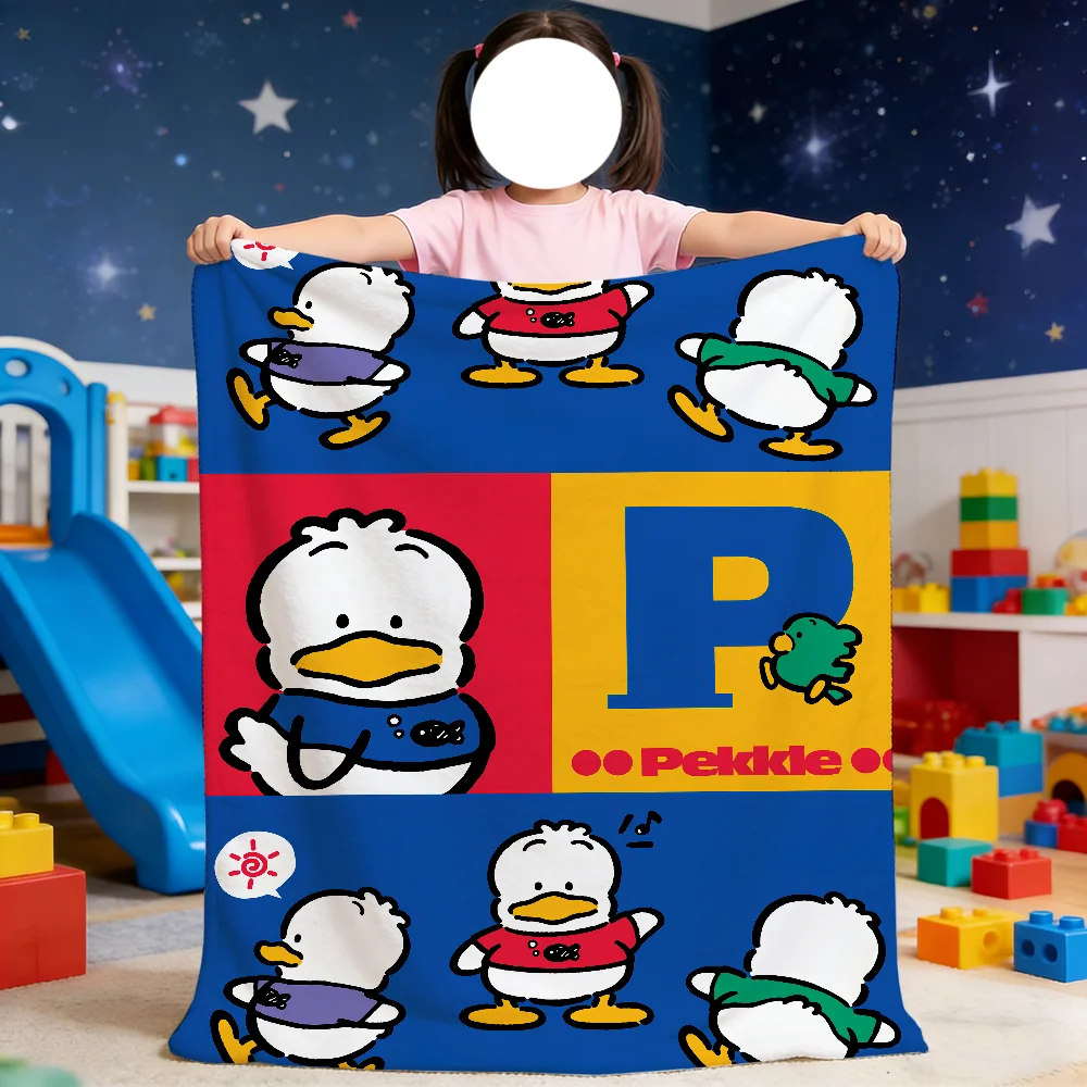 

Cartoon P-Pekkle Cute Duck Blue Blanket For Soft Throw Blanket for Picnic Bed Sofa Home Bedroom Cozy Warm Comfortable