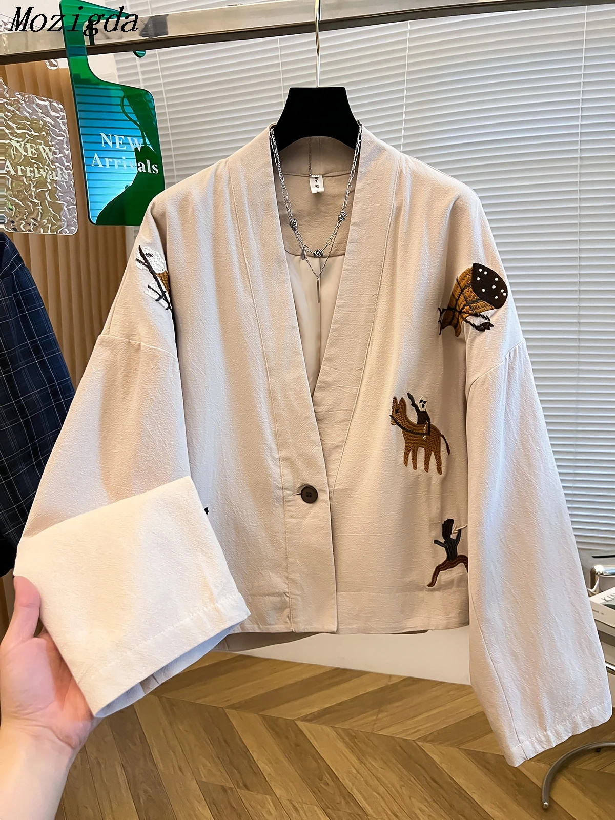 

Autumn High End Heavy Embroidery V-Neck High-End Linen Short Jacket Women In Retro Shirt Ladies Tops Coats Jackets