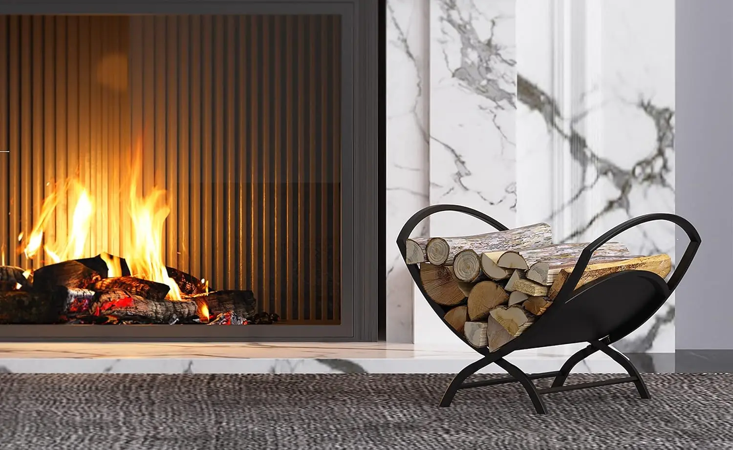 حامل سجل الموقد قابل للطي رف الحطب الداخلي، رف الحطب الخارجي، رف التراص، رف تخزين للحطب بواسطة