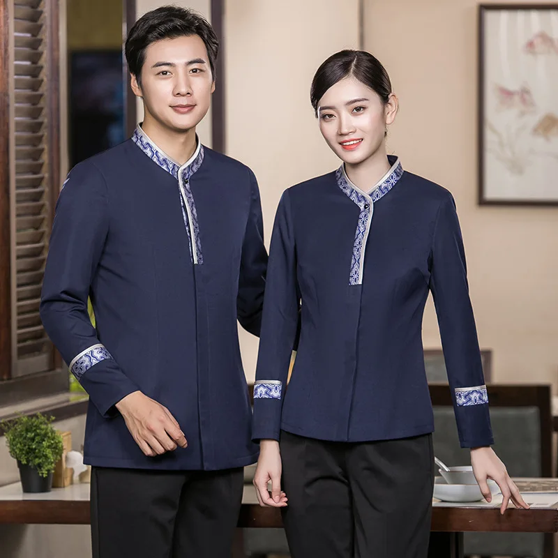 

Рабочая униформа для отеля, осень-зима, женская горячая кастрюля, ресторан, барбекю, ресторан, чайный домик, китайский стиль, официант, с длинным рукавом, унисекс