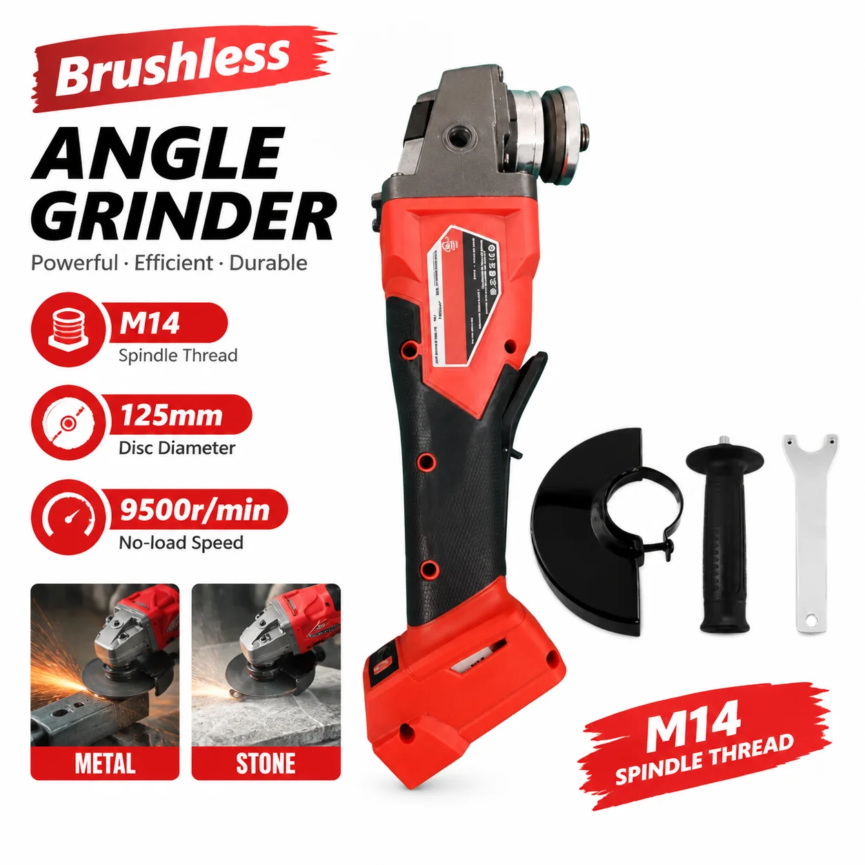 125mm Variable‑Speed Brushless Cordless Angle Grinder, Cutting Grinding Power Machine Compatible with Milwaukee 18V Battery