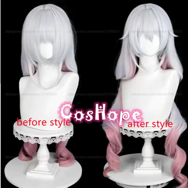 Theresa Apocalypse Cosplay Wig 90cm Silver White Pink Gradient Wig Cosplay Anime Heat Resistant Synthetic Wigs