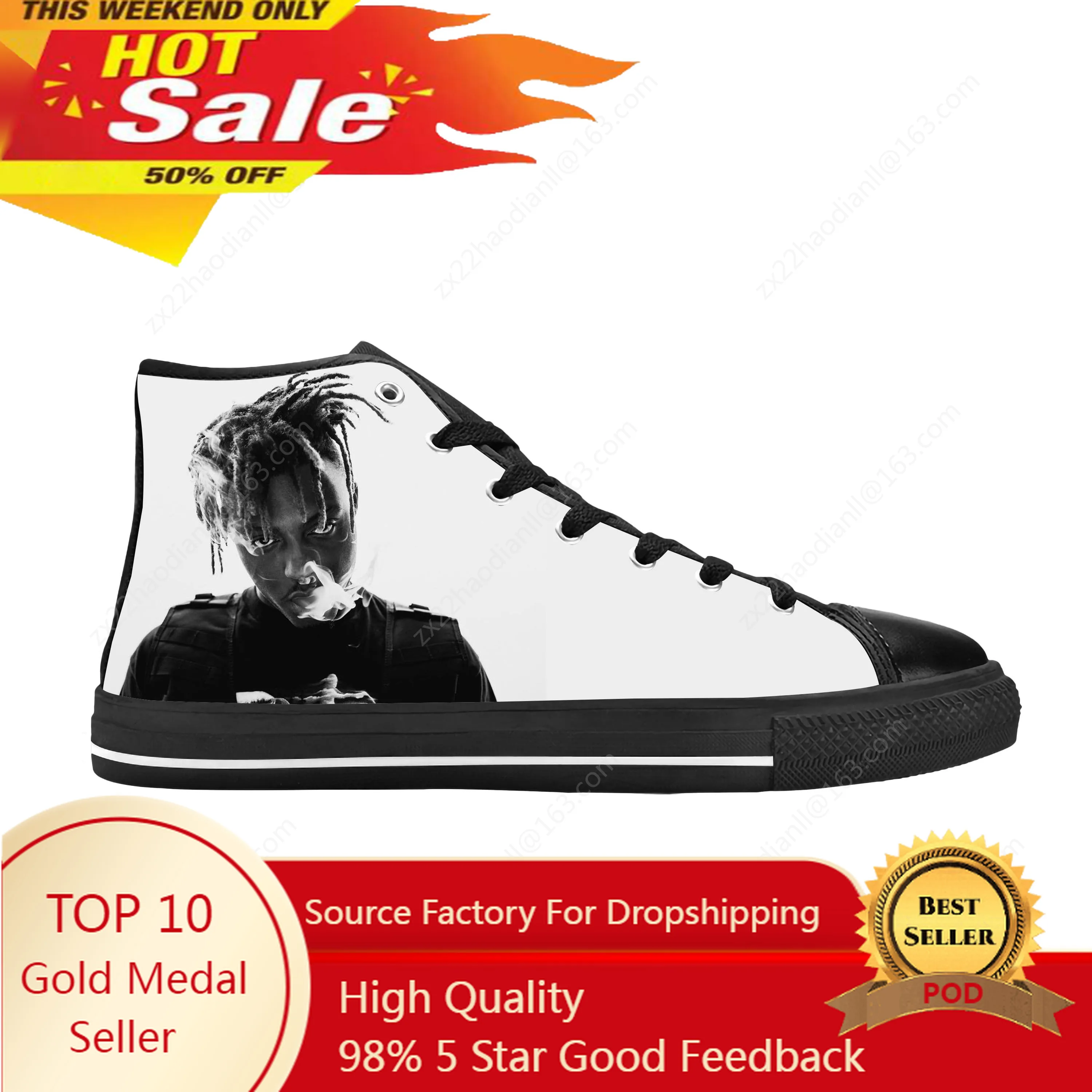 

Juice Wrld Hip Hop Rap Rapper Music Singer Rock Casual Cloth Shoes High Top Comfortable Breathable 3D Print Men Women Sneakers