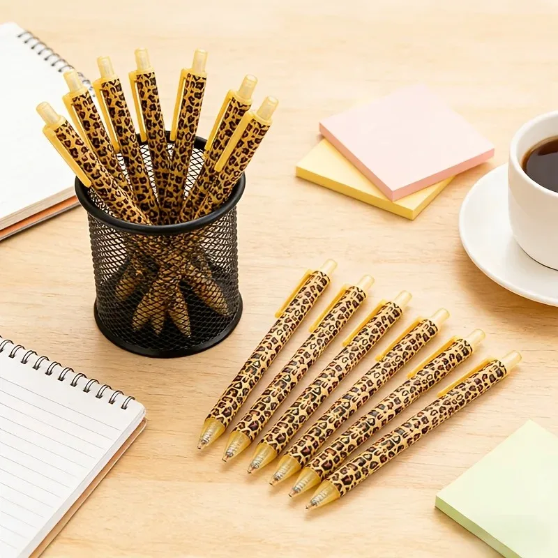 6/12PC Cute Cheetah Writing Pen,Leopard Print Retractable Ballpoint Pens,Stylish Smooth Writing Office Stationery Set,Party Gift