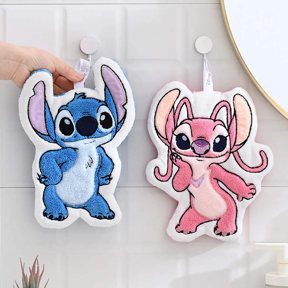 

Kawaii Stitch Angie Coral Fleece Towel Cartoon Plush Washcloth Portable Travel Hanging HandTowel Kitchen Bathroom Cleaning Cloth
