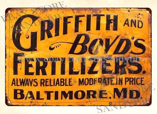GRIFFITH AND BOYD CO FERTILIZERS Baltimore Maryland Metall-Blechschild als Wanddekoration