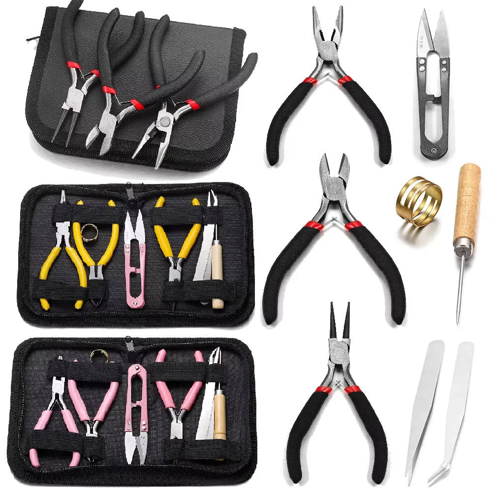 8PC Jewelry Making Kit, including jewelry pliers, jump ring bottle openers, cones, thread cutters, and jewelry repair aids