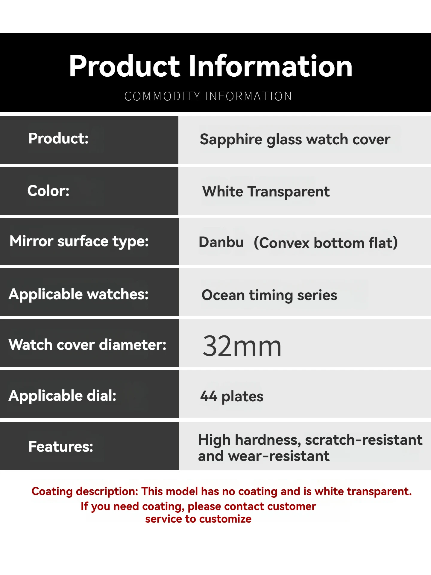 For IWC Ocean Timing Series Sapphire Glass IW376701 IW376708 IW376702 IW376703 IW376709 Watch Scratch resistant Mirror 32mm
