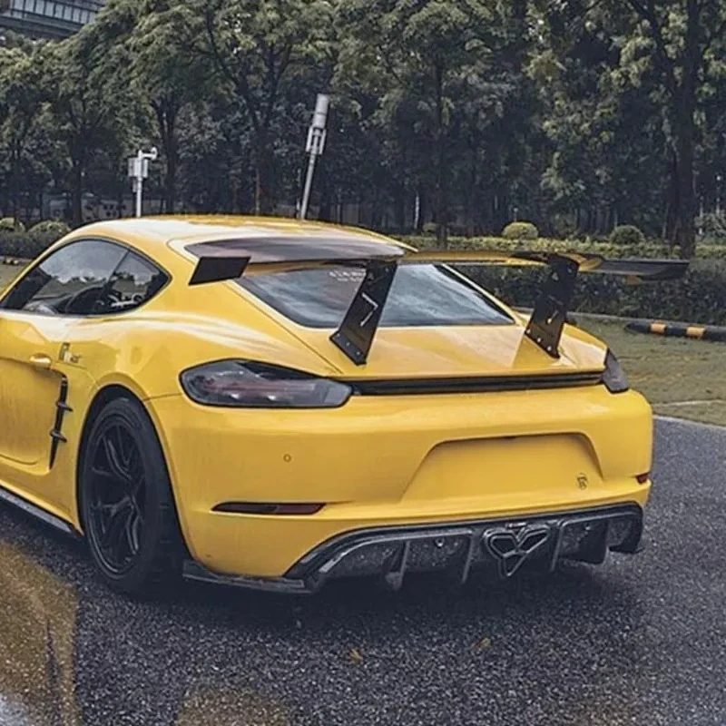 High Quality TAKD Style Dry Carbon Fiber Rear Spoiler for 718 Boxster Cayman wings 2016-2022