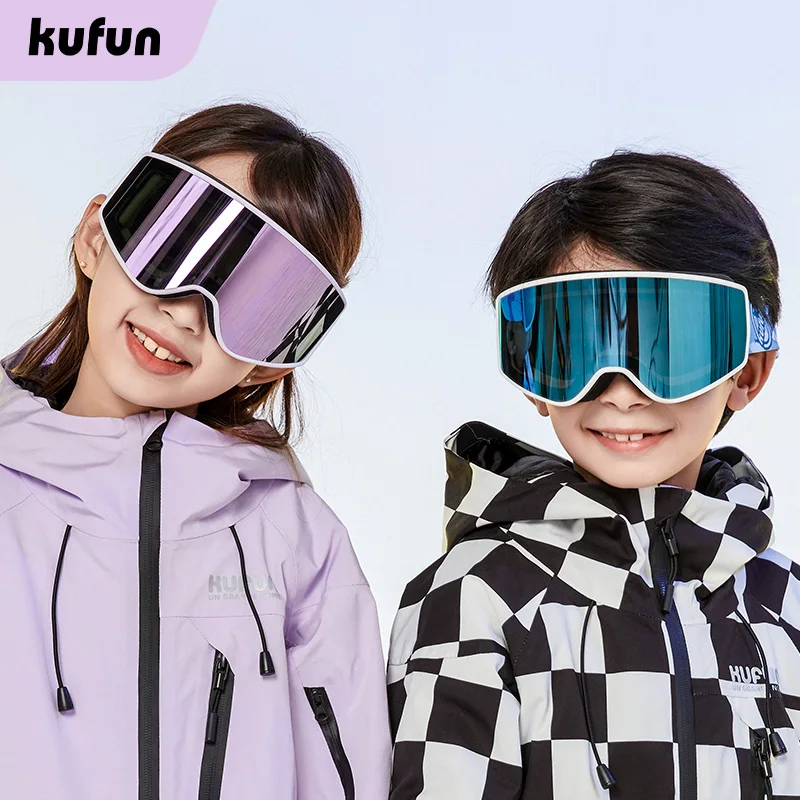 

KUFUN Children Ski Goggles Cylindrical Anti-fog UV400 Snowboard Snow Sports Glasses Eyewear Outdoor Winter Boys Girl with Case