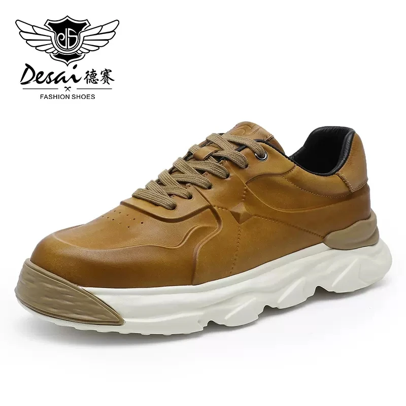 Desai Casual Sneakers Brand Genuine Leather Thick Bottom Shoes For Men Male Sports Outdoor Walking Fashion 2023 Spring