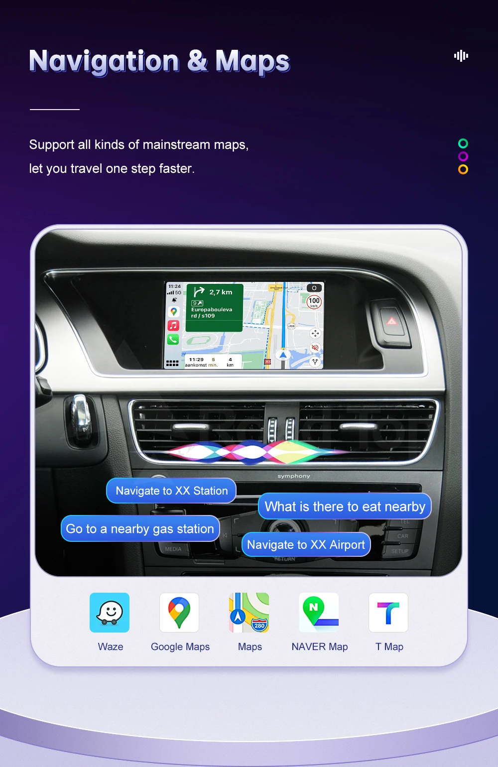 Kabelloses Carplay für Audi A4 B8 A5 Q5 2009-2015 Unterstützt Android Auto AirPlay Mirroring Rückfahrkamera USB Auto-Player – Detail 11