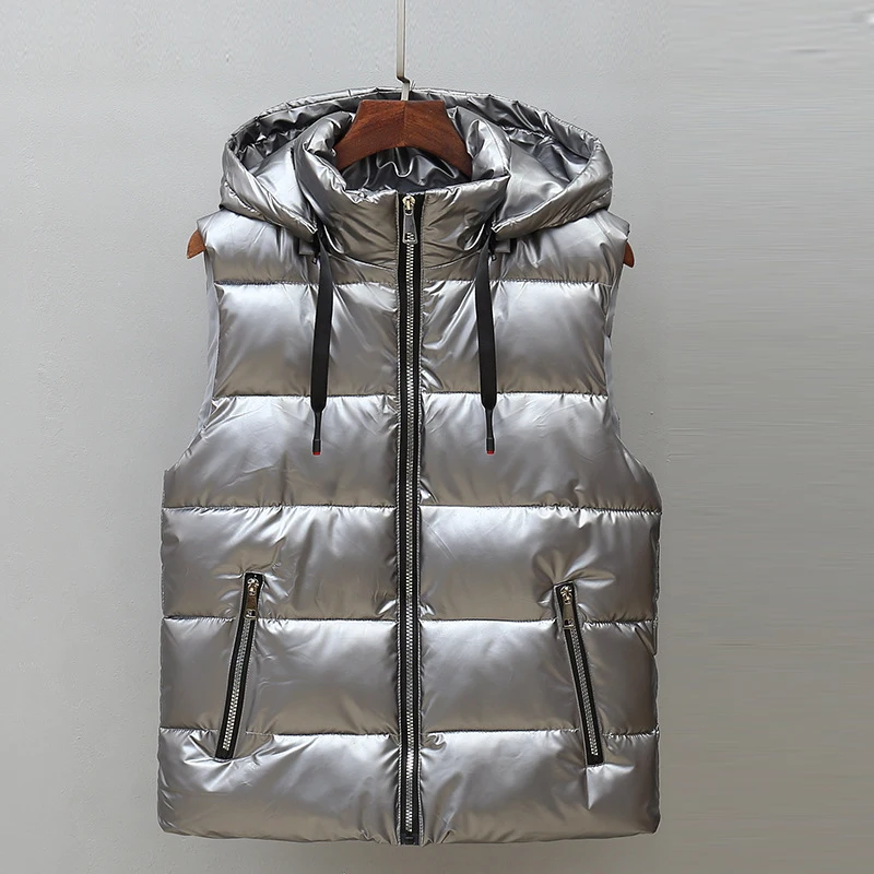 KIDWHXR Autumn Winter Men Bright Color Vest Down Cotton Vest Coat Warm Hooded Waistcoat Korean Trend Outdoor Couple Vest Jackets