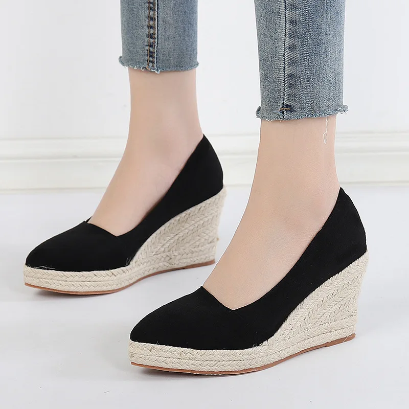 Spring Summer Shoes Women Heeled Shoes Ladies Wedge Heels Retro Brand Women Pumps Casual Woman Wedges 8cm Big Size 42 A3542