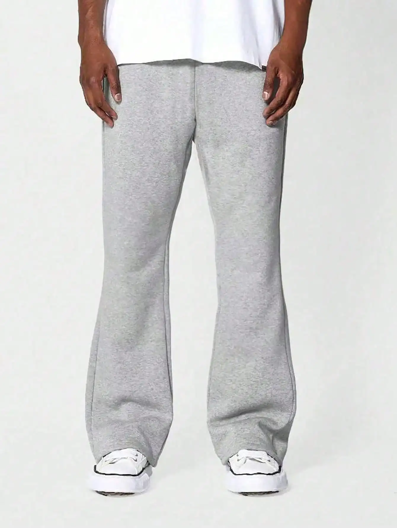 

Мужские серые флисовые спортивные брюки с расклешенными штанинами, теплые, свободного кроя, для весны, осени и зимы